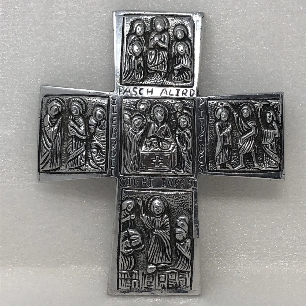 Vintage Pewter Cross Silver Tone Religious Decor